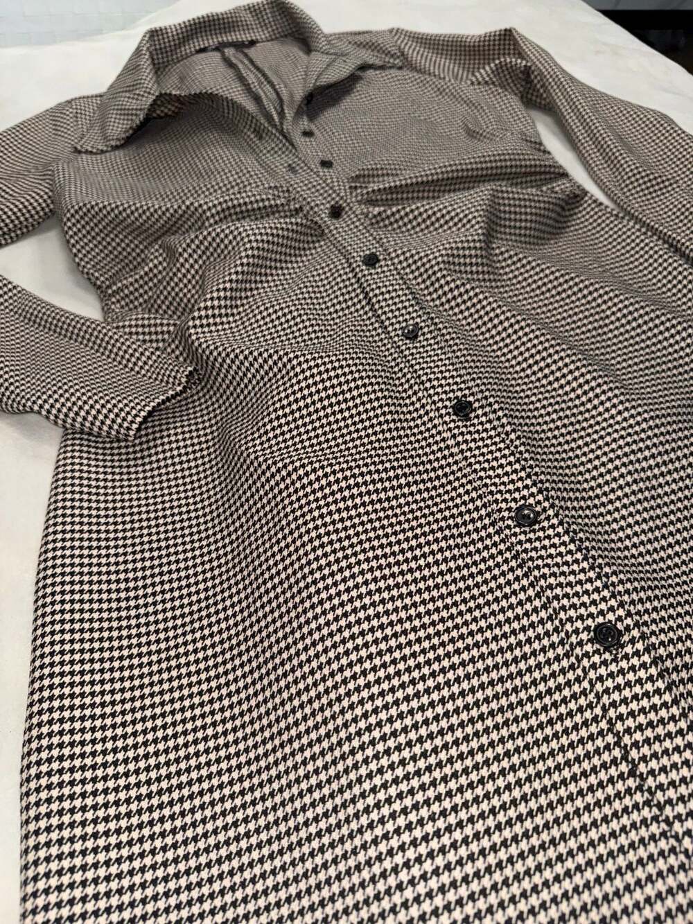 ZARA Women's Houndstooth Women's Houndstooth Button Down Dress Long Sleeve